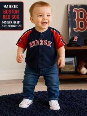 Majestic Boston Red Sox Toddler Jersey | 18 Months | MLB Baseball | Navy/Red